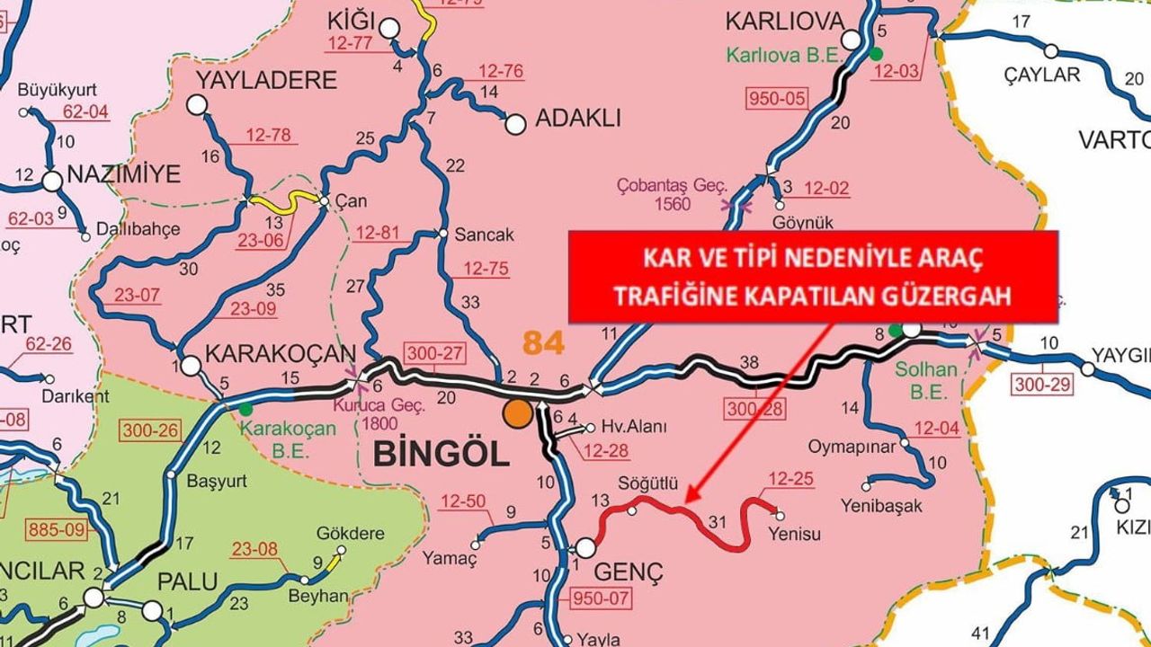 Bingöl'de Genç-Yenisu Yolu tipi nedeniyle kapatıldı