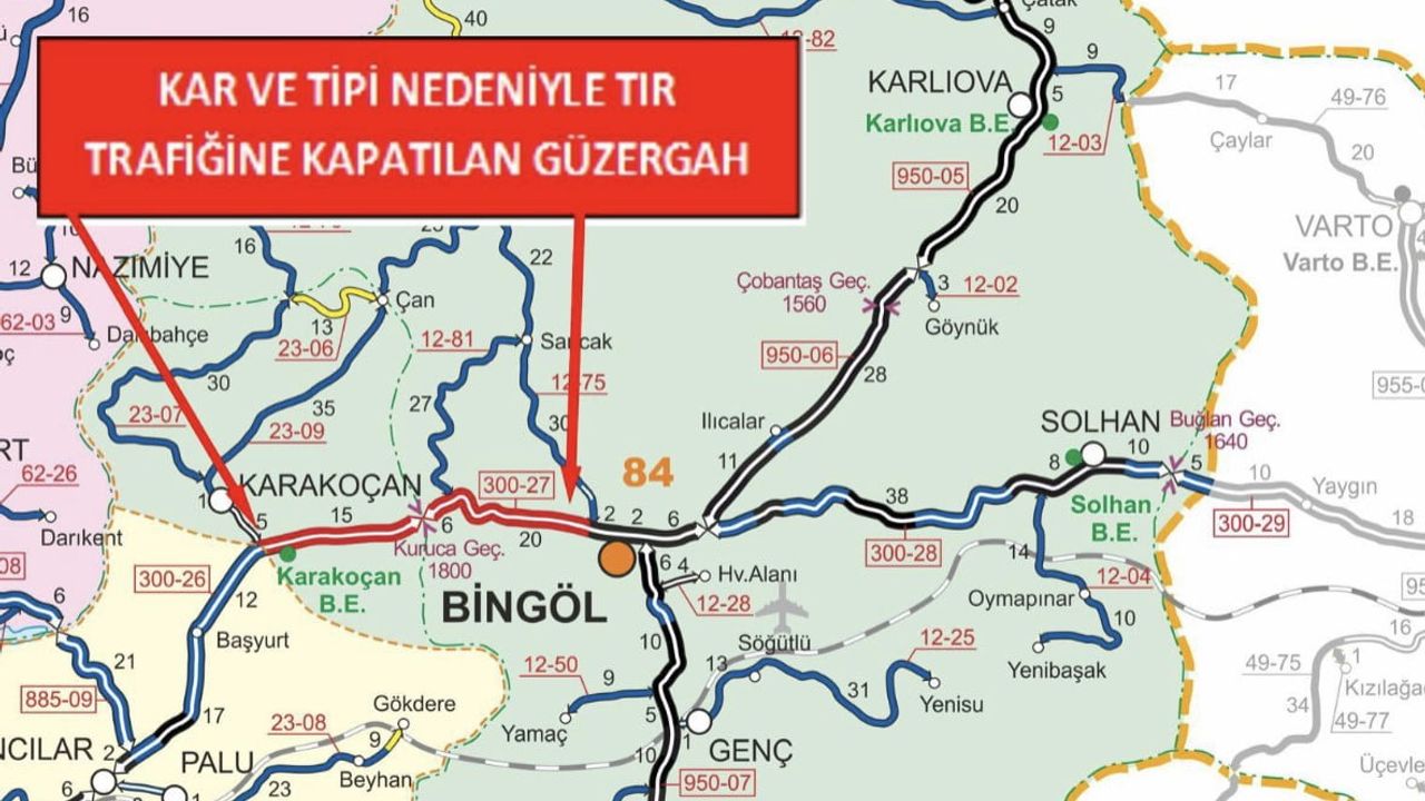 Bingöl-Elazığ karayolu tır trafiğine kapatıldı