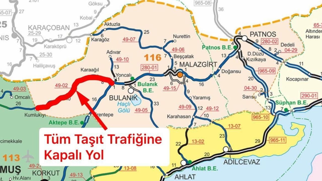 Bulanık-Kumlukıyı karayolu trafiğe kapatıldı