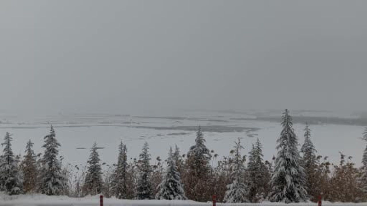 Cip Baraj Gölü buzlandı, karla beyaza büründü