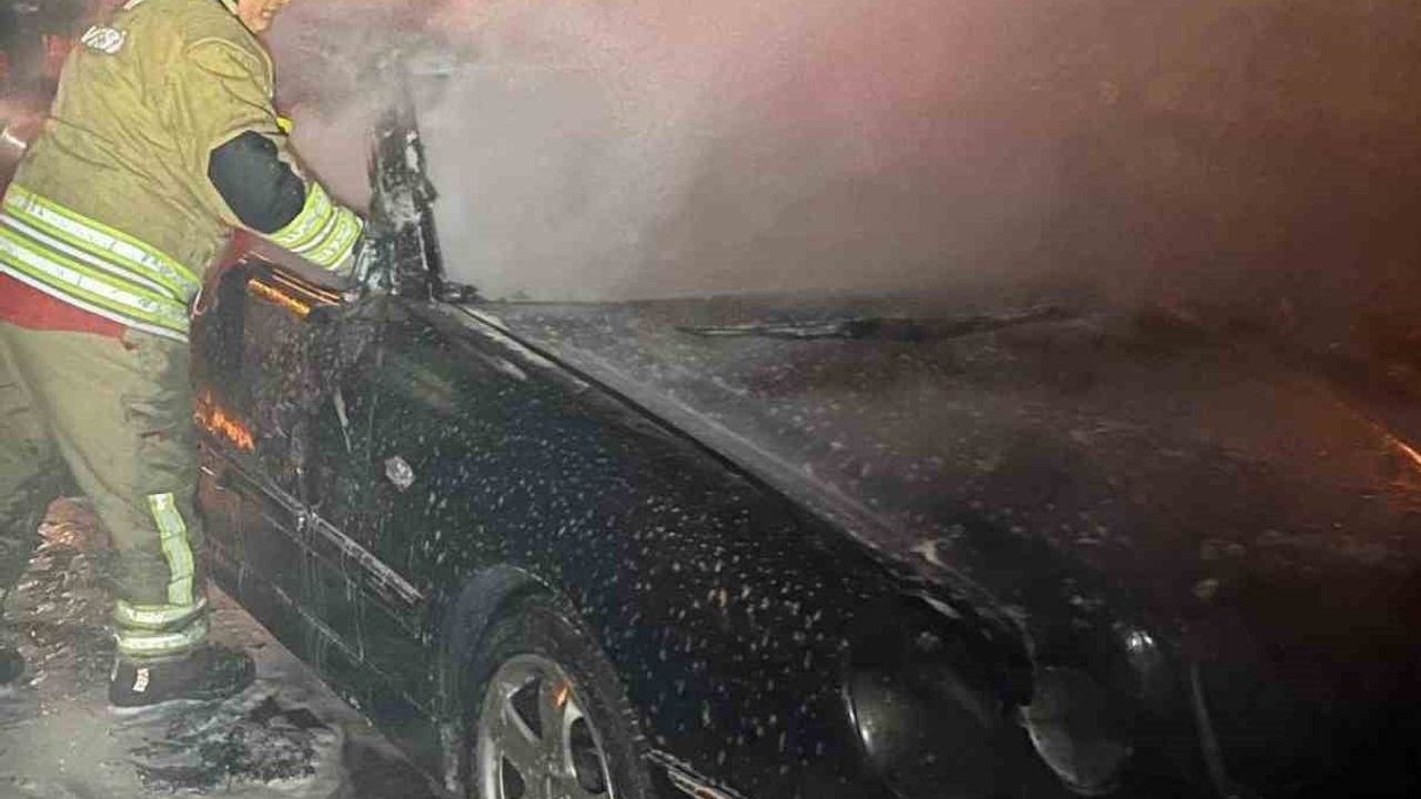 Defne'de park halindeki Mercedes Benz alevlere teslim oldu