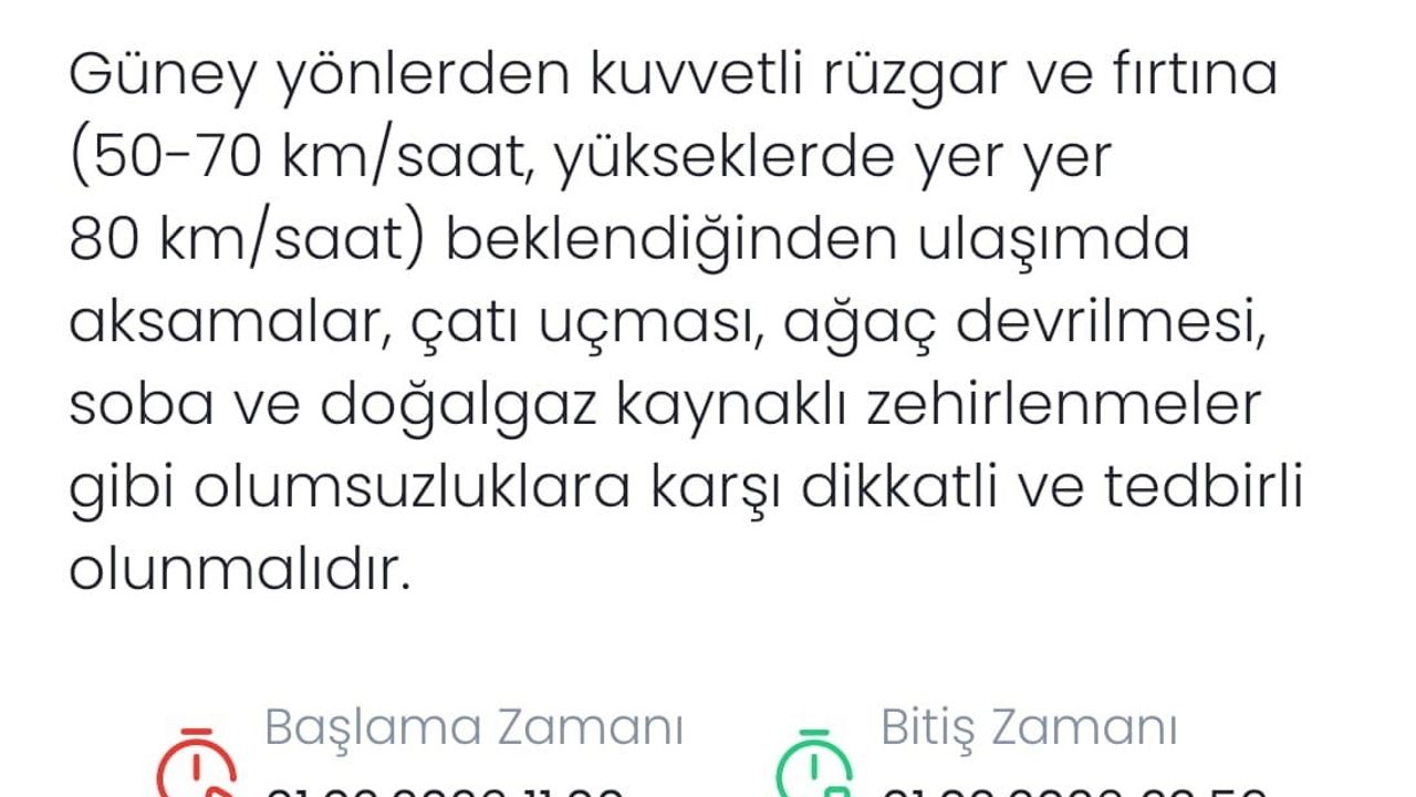 Denizli'ye Fırtına Uyarısı — 1 Şubat 2026