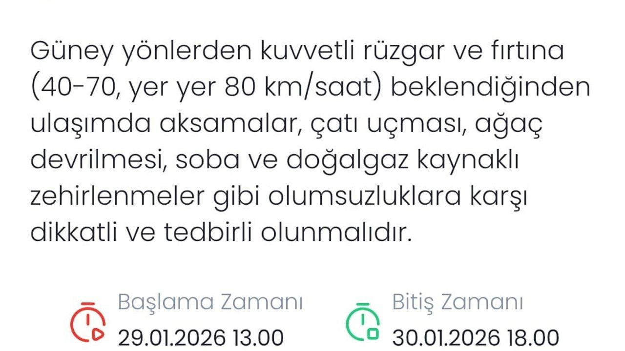 Denizli'ye kuvvetli rüzgar ve fırtına uyarısı