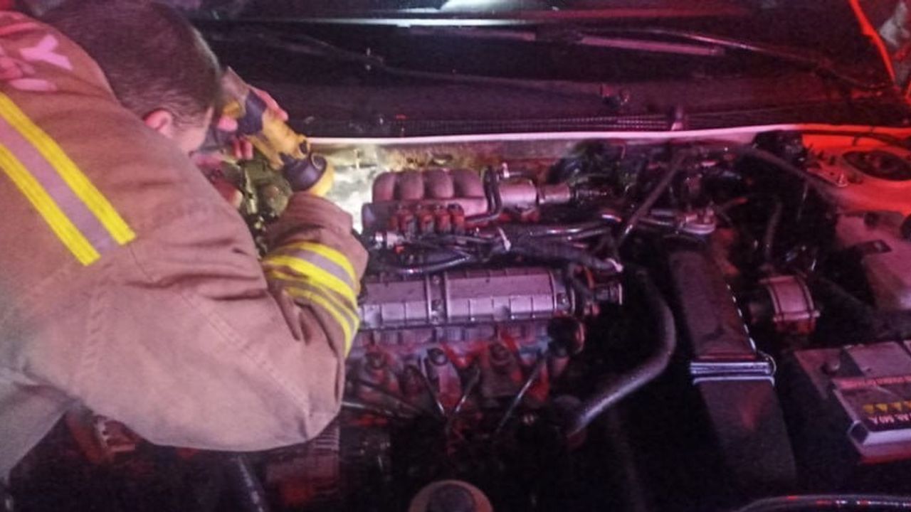 Dörtyol'da seyir halindeki otomobilin motoru yandı