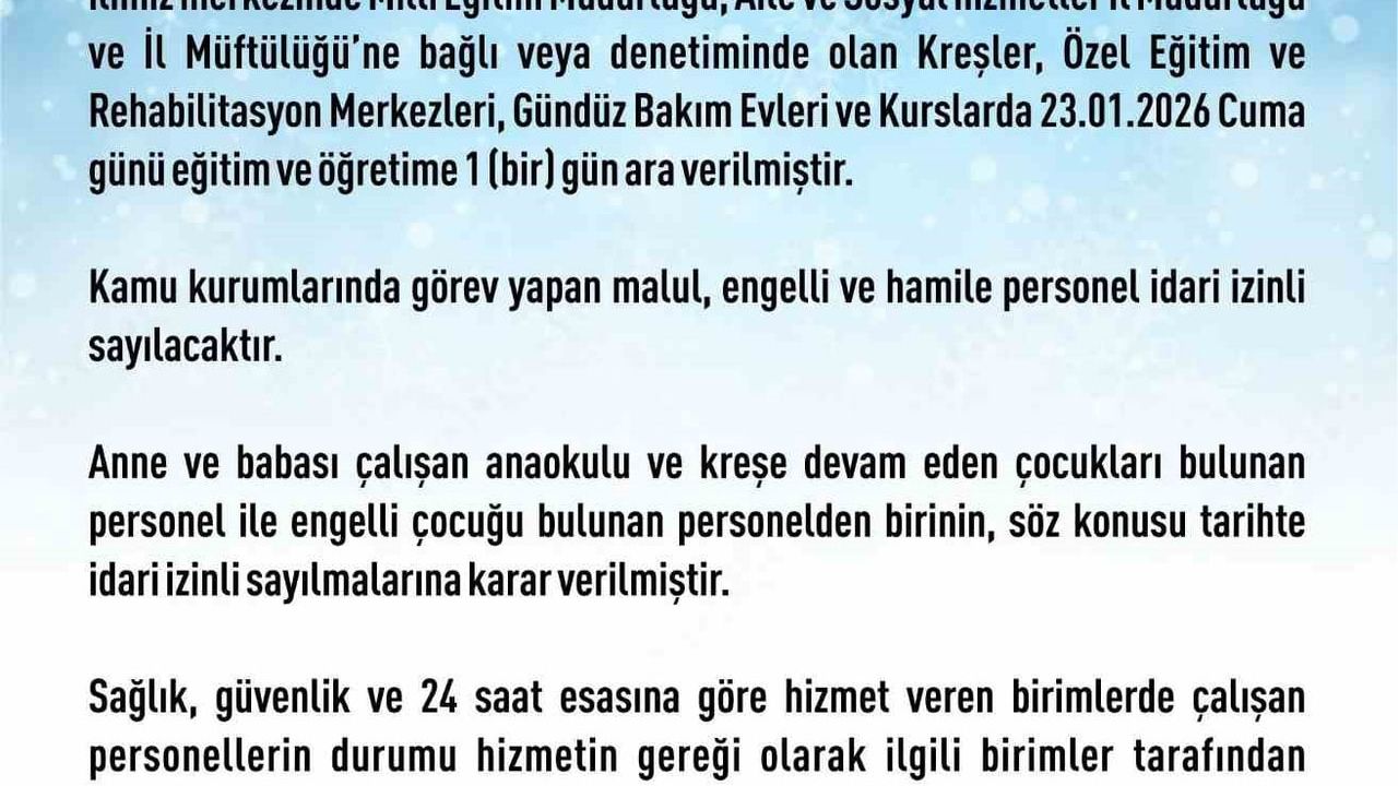Elazığ'da kar nedeniyle rehabilitasyon ve bakım kurslarına Cuma günü 1 günlük ara