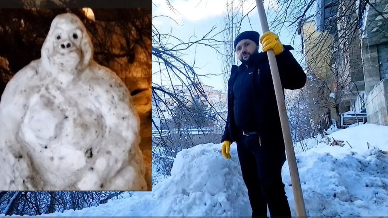 Hakkarili genç kardan goril yaparak mahallesine renk kattı