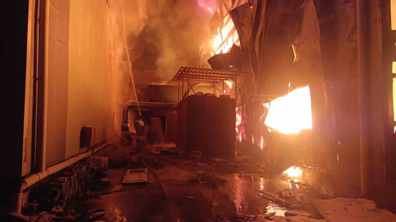 Hatay Antakya'da sünger deposunda yangın, itfaiye çevreyi korudu