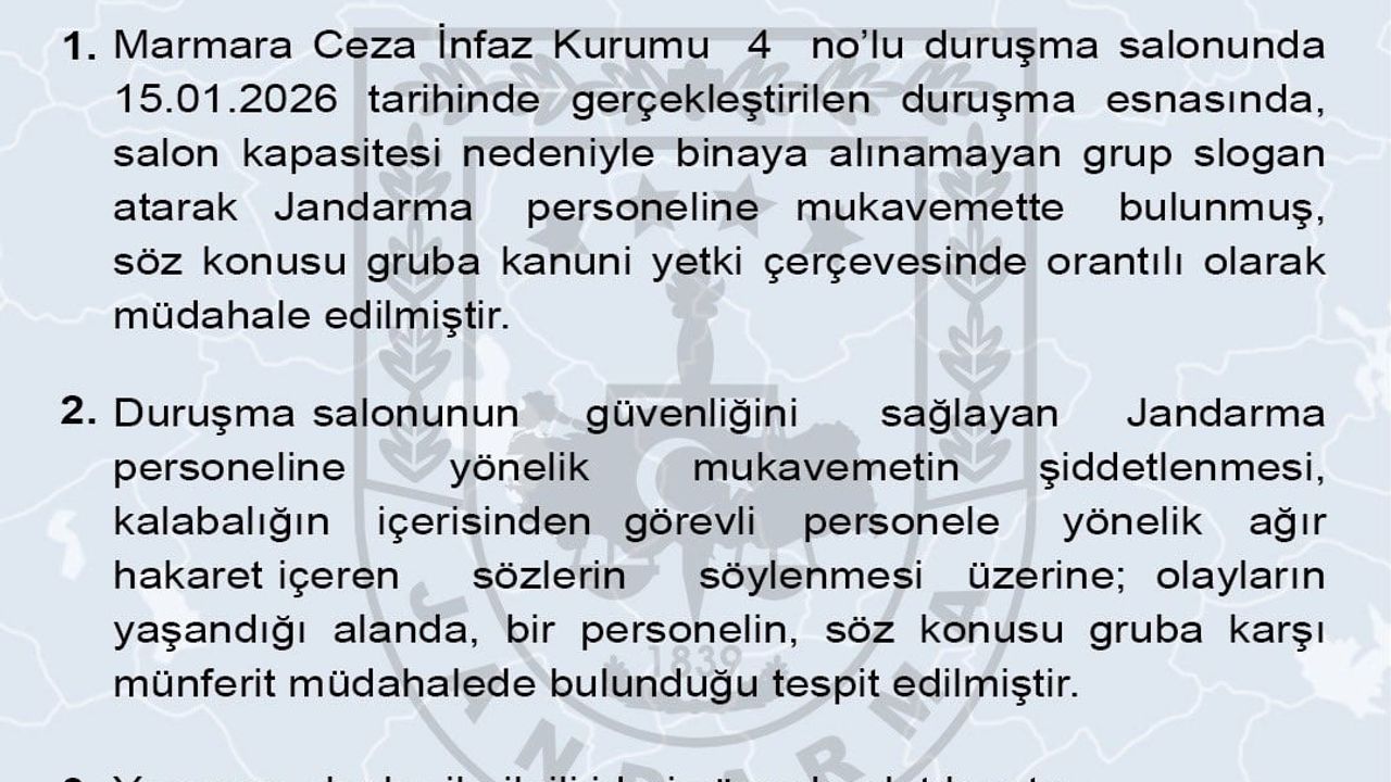 Jandarma: Marmara Ceza İnfaz Kurumu duruşmasında gruba orantılı müdahale