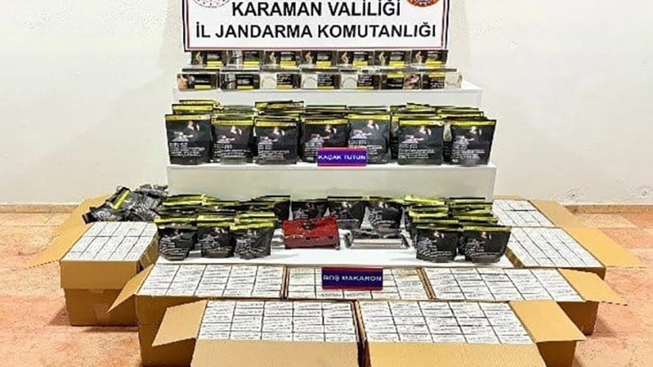 Karaman'da jandarma operasyonunda kaçak sigara ve 420 fosil ele geçirildi