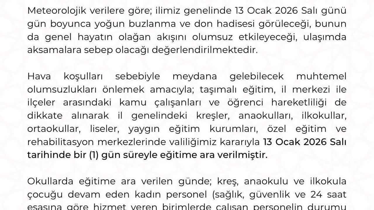 Kayseri'de eğitime kar molası — 13 Ocak Salı 1 gün ara