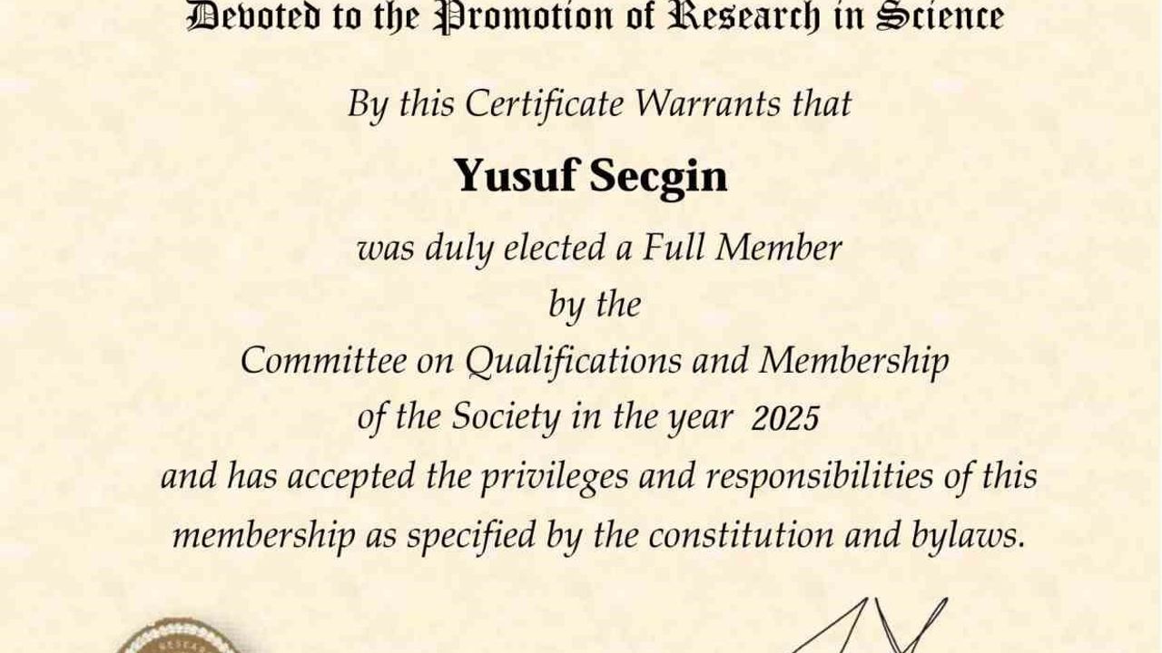 KBÜ'lü Dr. Yusuf Seçgin Sigma Xi’ye tam üye seçildi