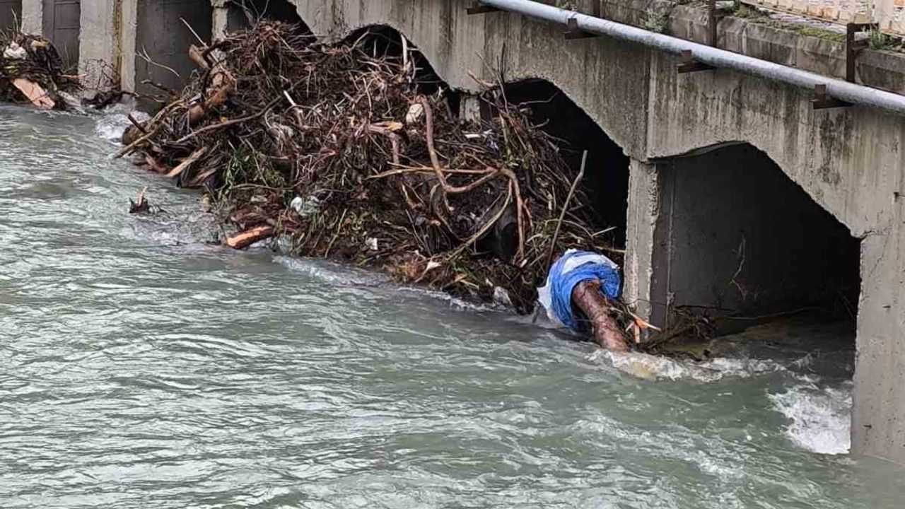 Kemer'de köprüleri tıkayan tomruklar temizlendi