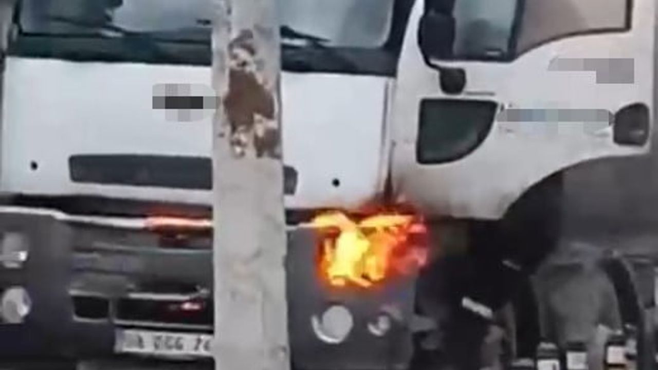 Küçükçekmece'de beton kamyonu alev aldı, esnaf ve vatandaş müdahale etti