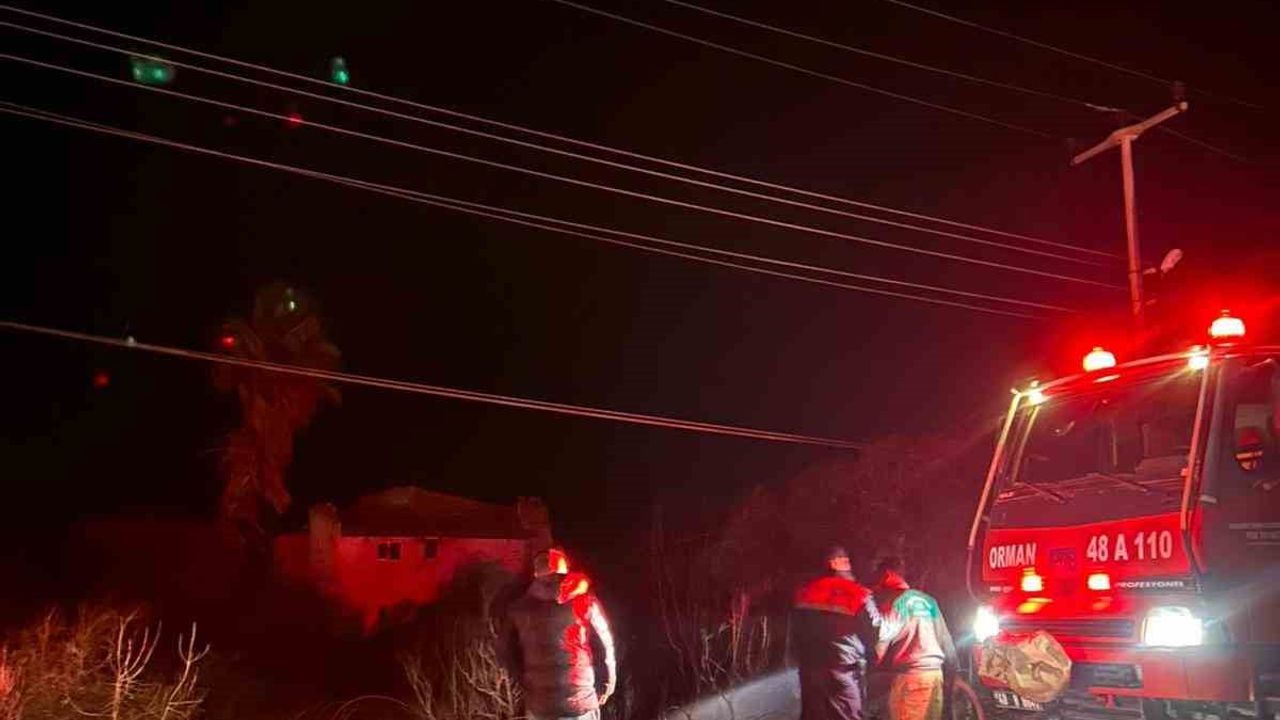 Marmaris'te fırtına kopan elektrik tellerinin neden olduğu yangın kısa sürede söndürüldü