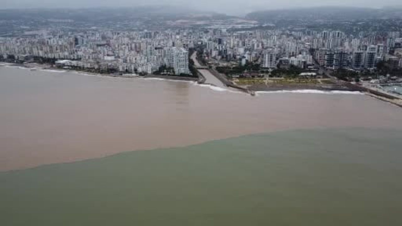 Mersin'de sel sonrası deniz kahverengine döndü, sahiller odunla kaplandı