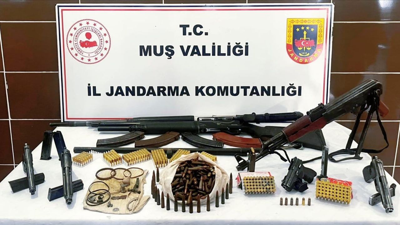 Muş’un Malazgirt’inde jandarma operasyonunda çok sayıda silah, mühimmat ve tarihi eser ele geçirildi