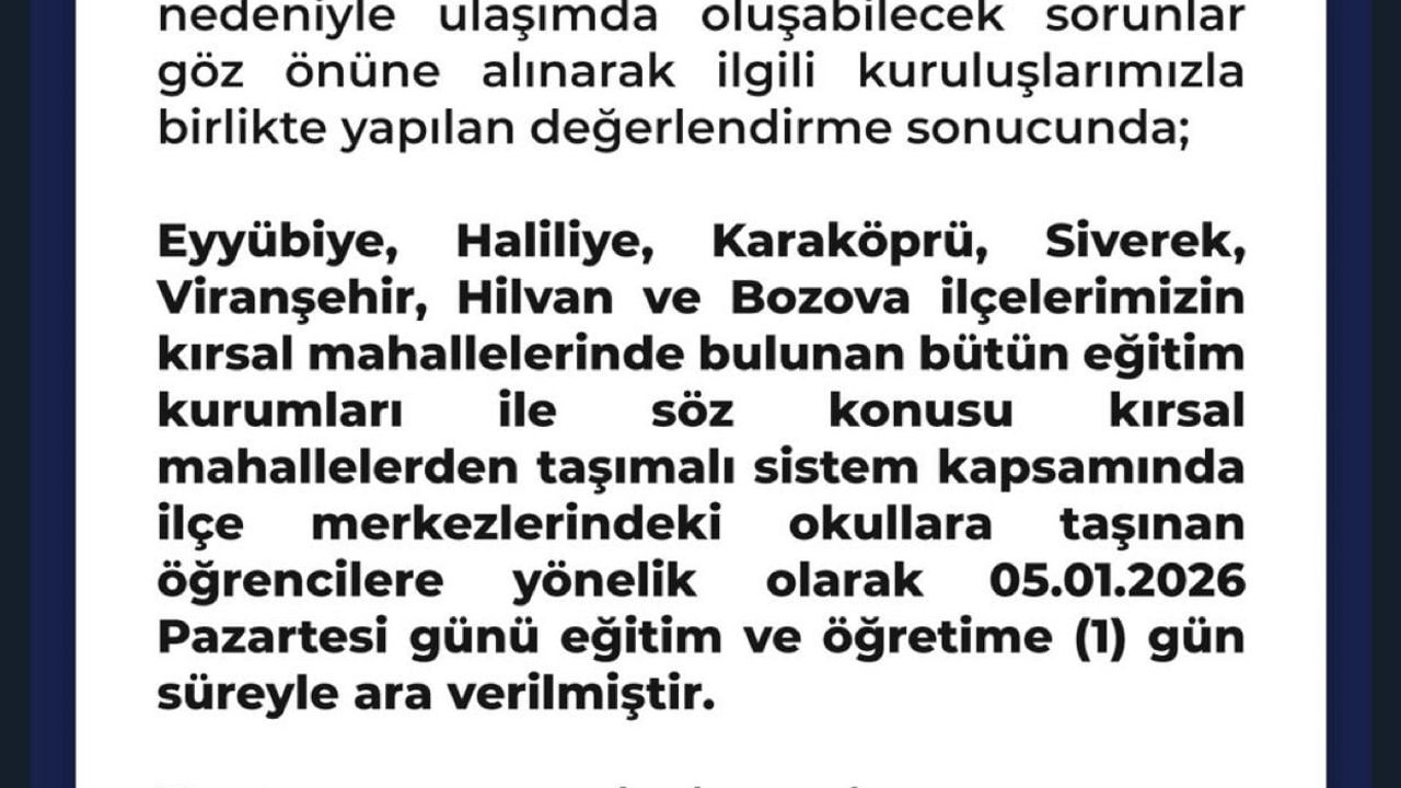 Şanlıurfa kırsalındaki bazı okullarda 1 günlük tatil