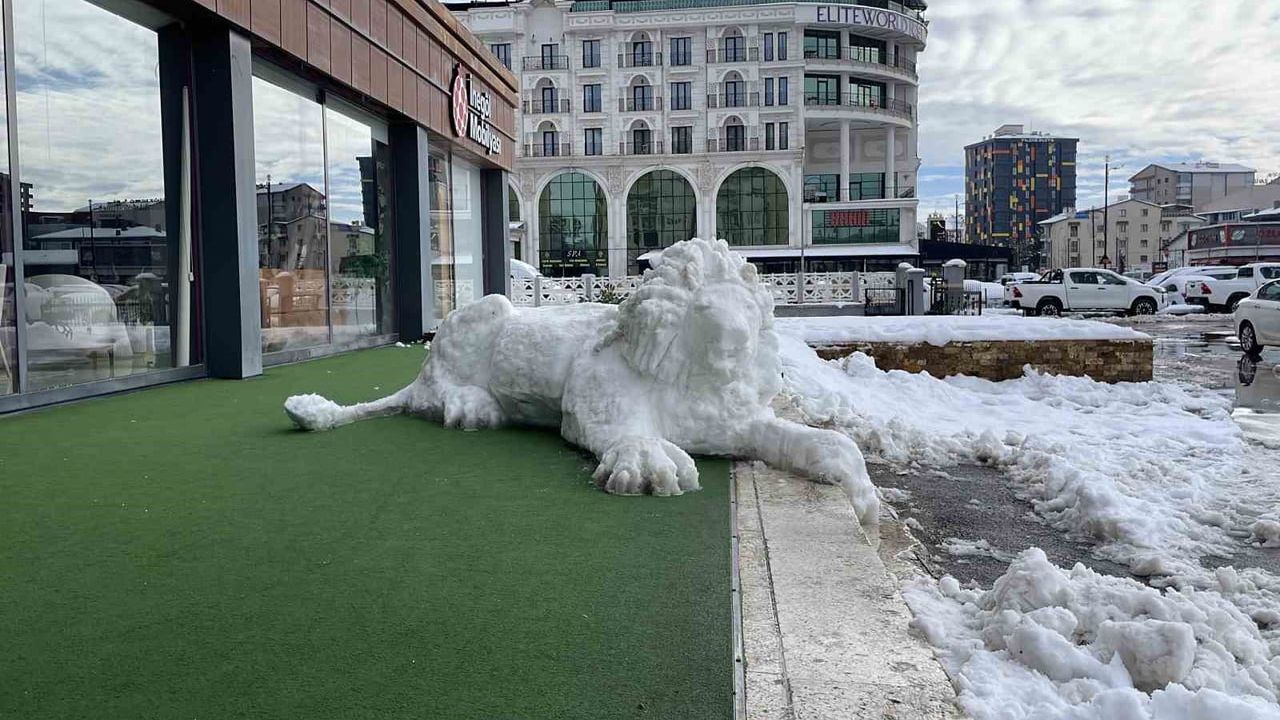 Sivas'ta 3 saatte kaşıkla hayat bulan kardan aslan