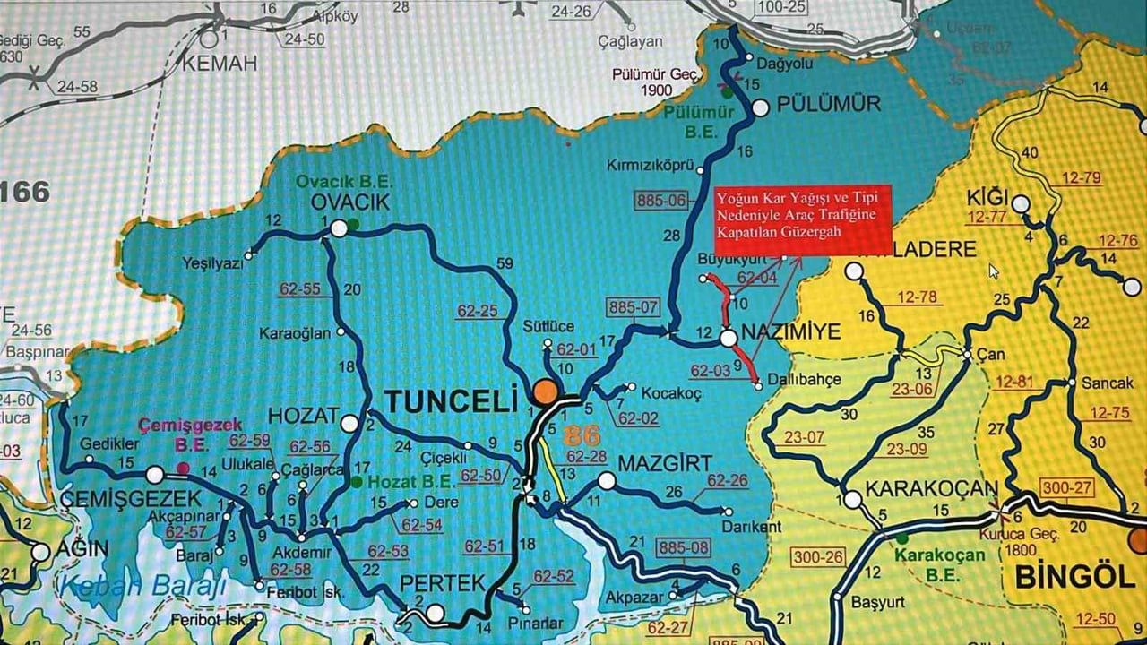 Tunceli'de yoğun kar yağışı nedeniyle birçok il yolu ulaşıma kapandı