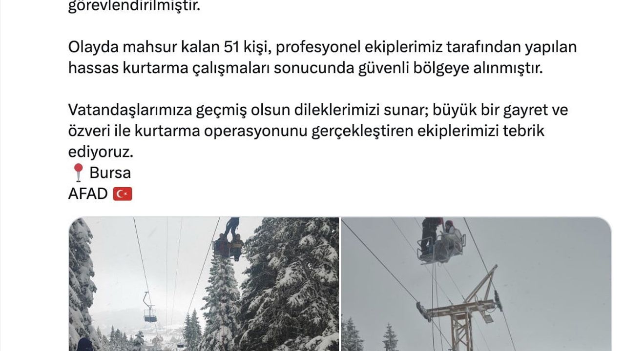 Uludağ'da Telesiyej Arızası: 51 Kişi Güvenle Kurtarıldı