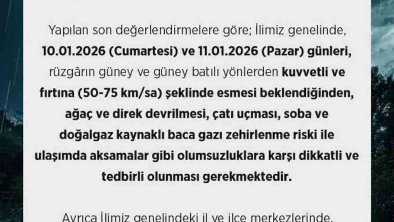 Uşak’ta kuvvetli rüzgar ve fırtına uyarısı