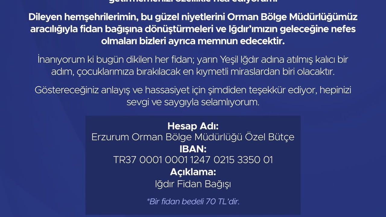 Vali Taşolar'dan 'Çiçek Yerine Fidan Bağışı' Çağrısı
