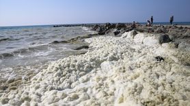 Hatay'da Deniz Kıyısında Görülen Köpük Tabakası İncelendi