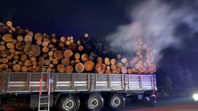 Kastamonu'da Tomruk Yüklü Tırda Yangın Çıktı