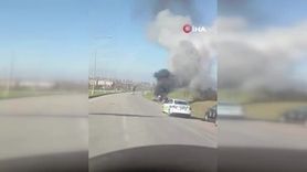 Babaeski'de D100 Karayolu'nda seyir halindeki otomobil alev aldı