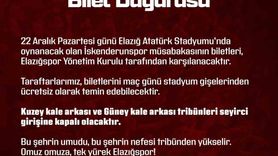 Elazığspor İskenderunspor maçının biletlerini ücretsiz dağıtıyor