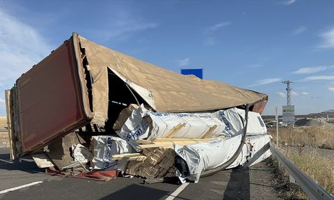Kars-Ardahan Yolunda Kereste Yüklü Tır Devrildi