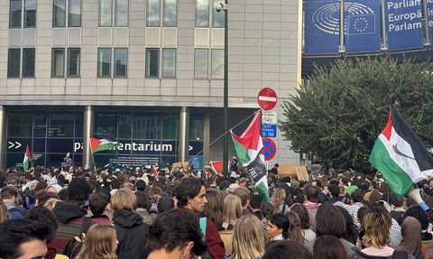 Brüksel'de Küresel Sumud Filosu'na Yönelik Protesto