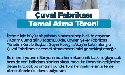 Bünyan'da Çuval Fabrikasının Temeli Atılıyor