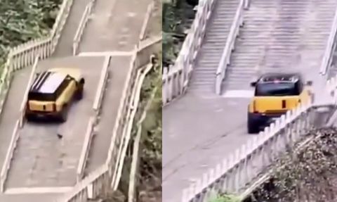 Chery test aracı Tianmen Dağı’nın 999 merdiveninde tarihi yapıya zarar verdi