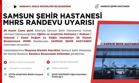 Samsun Şehir Hastanesi'nde MHRS randevu düzenlemesi
