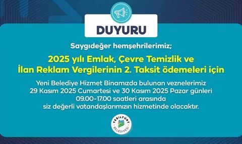 Yeşilyurt Belediyesi vezneleri hafta sonu hizmette