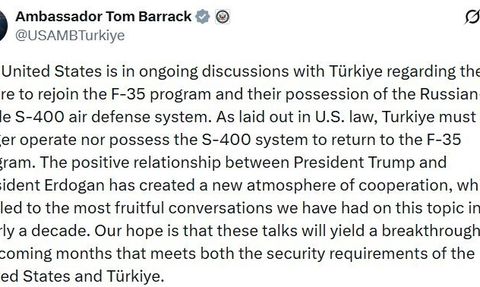ABD Büyükelçisi Barrack: F-35’e dönüş S-400’ün kaldırılmasına bağlı