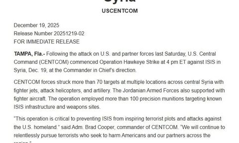 ABD: Hawkeye Operasyonu’yla Suriye’de 70’ten fazla DEAŞ hedefi vuruldu