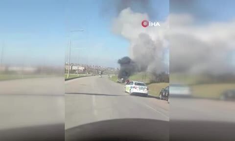 Babaeski'de D100 Karayolu'nda seyir halindeki otomobil alev aldı