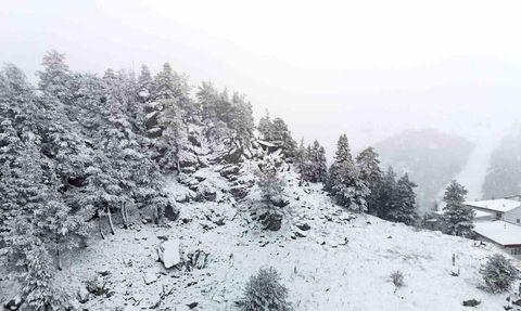 Bolu yüksek kesimlerinde sabah karı, Kartalkaya beyaza büründü