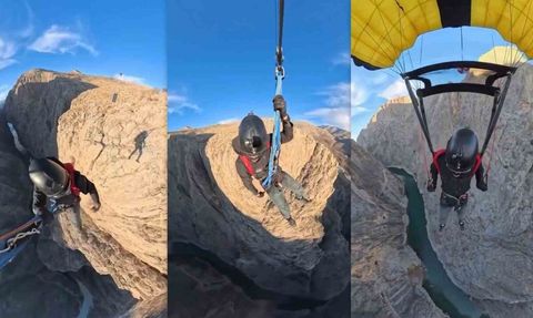 Karanlık Kanyon’da Nefes Kesen Base Jump Gösterisi