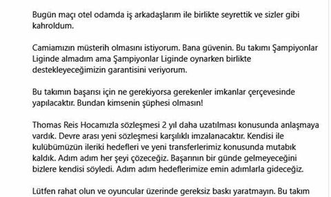 Yüksel Yıldırım: Thomas Reis ile sözleşmeyi 2 yıl uzatacağız