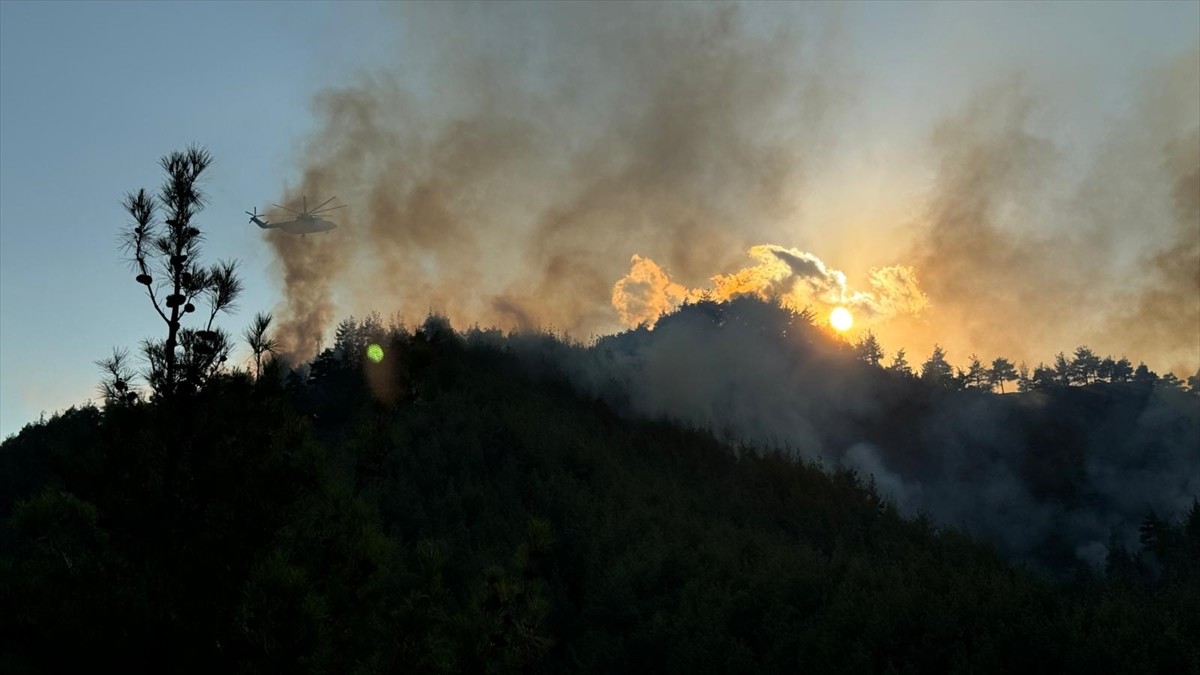 Kahramanmaraş'ın Onikişubat ilçesinde çıkan orman yangınına ekiplerce havadan ve karadan müdahale...