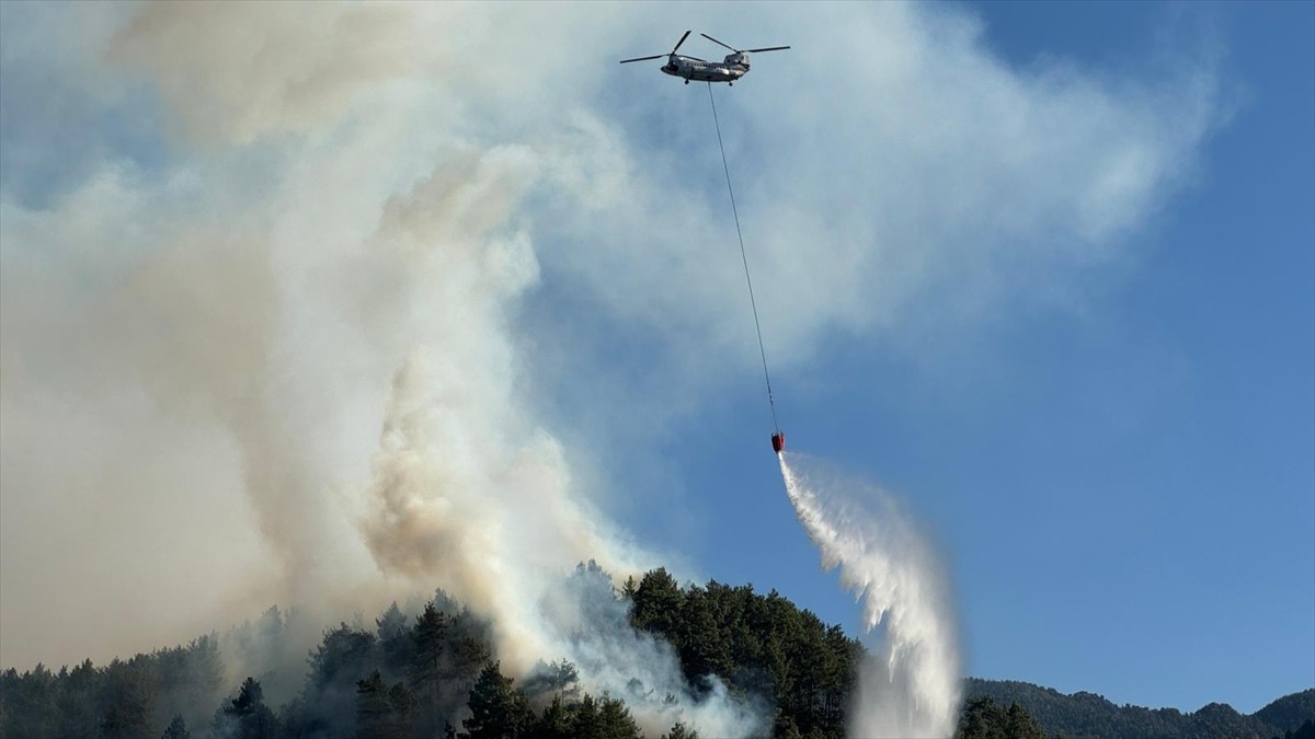 Kahramanmaraş'ın Onikişubat ilçesinde çıkan orman yangınına  Orman Bölge Müdürlüğü ekiplerince...