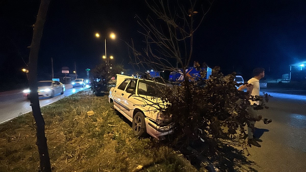 Düzce'de yola çıkan köpeğe çarpmamak için manevra yaparak refüje çıkan otomobildeki 2'si çocuk, 3...