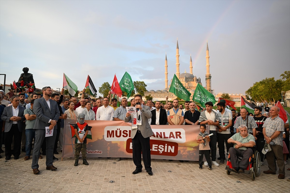Edirne'de Hamas'ın Siyasi Büro Başkanı İsmail Heniyye'nin suikasta uğraması protesto edildi.