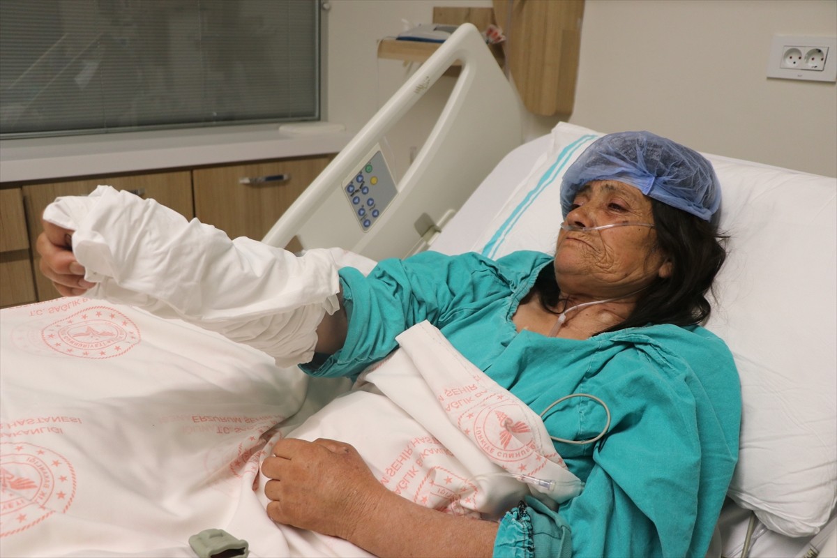 Erzurum'da hayvanlara saman verirken balyadan çıkan yılanın kolunu ısırdığı 61 yaşındaki Saraynaz...