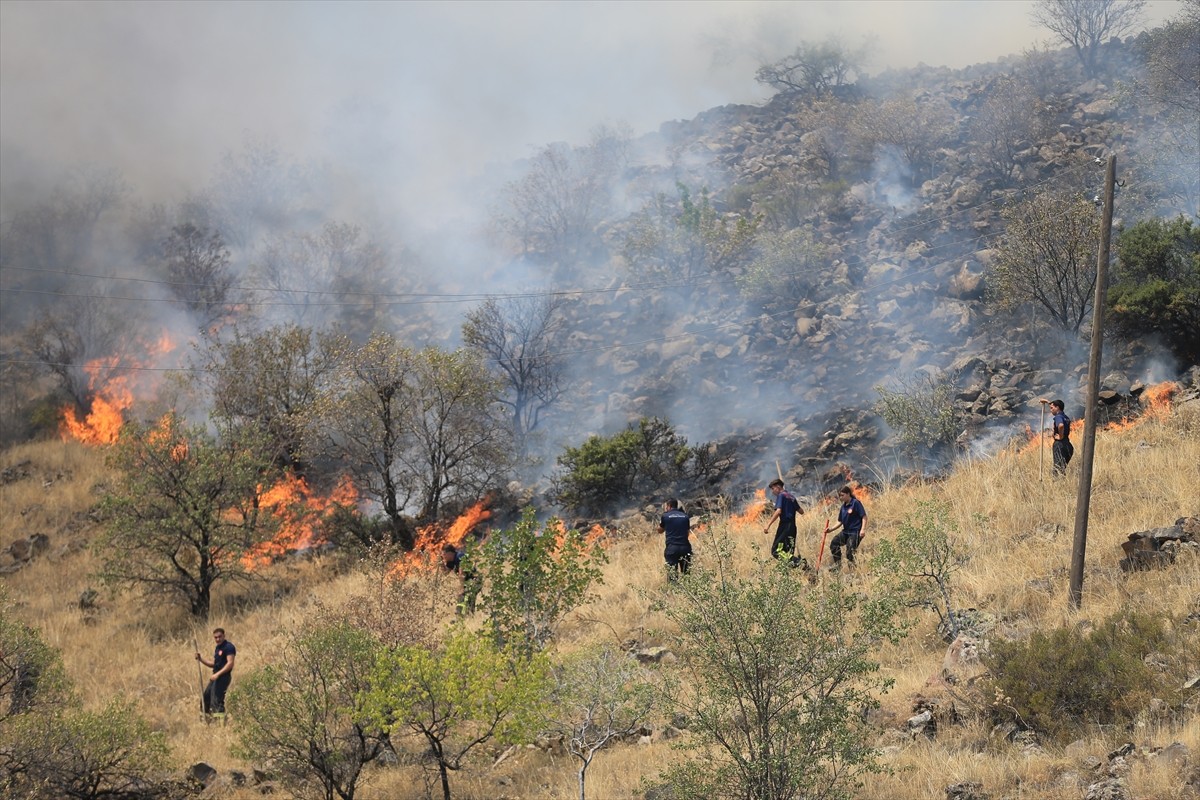 Kayseri'nin merkez Melikgazi ilçesinde Hasan Dağı eteklerinde bulunan otluk alanda çıkan yangına...