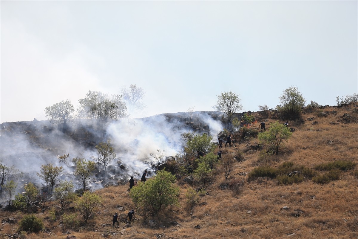 Kayseri'nin merkez Melikgazi ilçesinde Hasan Dağı eteklerinde bulunan otluk alanda çıkan yangına...