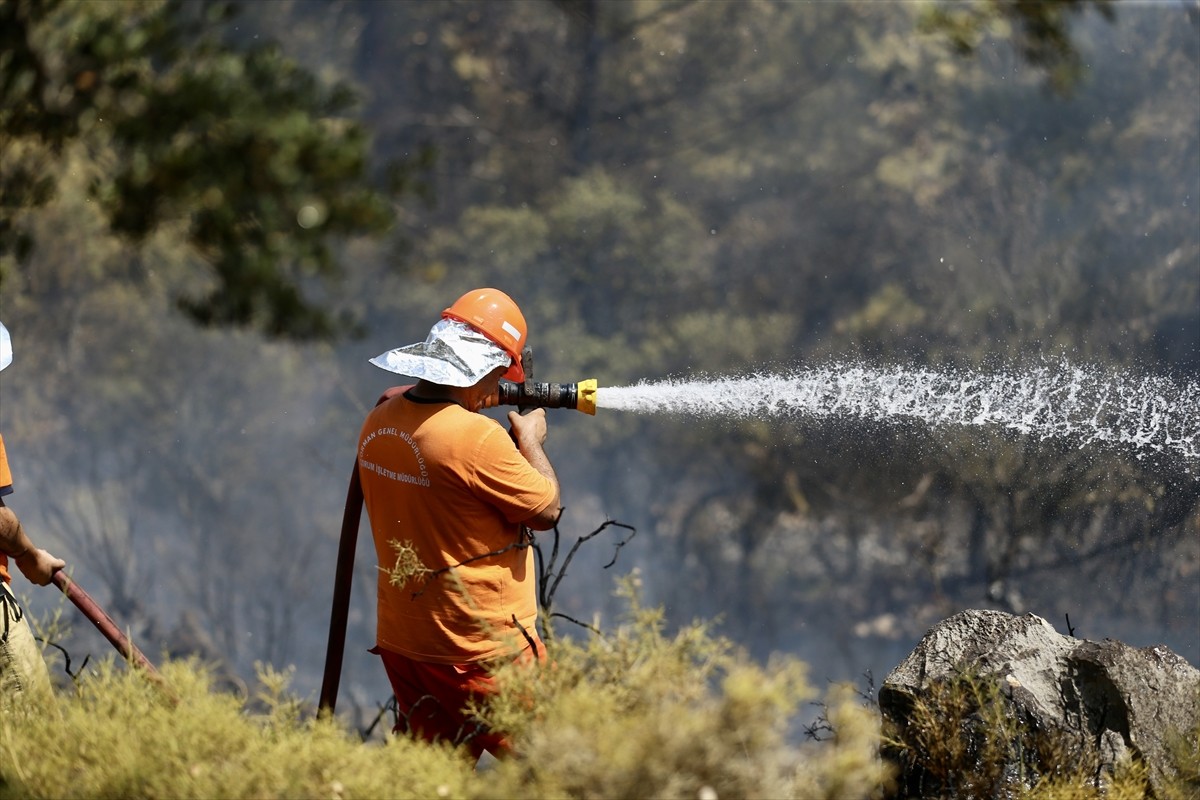 Muğla'nın Fethiye ilçesinde ormanlık alanda çıkan yangın havadan ve karadan müdahaleyle...
